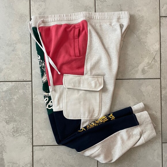 VTG Y2K Hustle Gang Mens Sweat Pants Size XL Rugby Color Block Rare - Picture 7 of 8